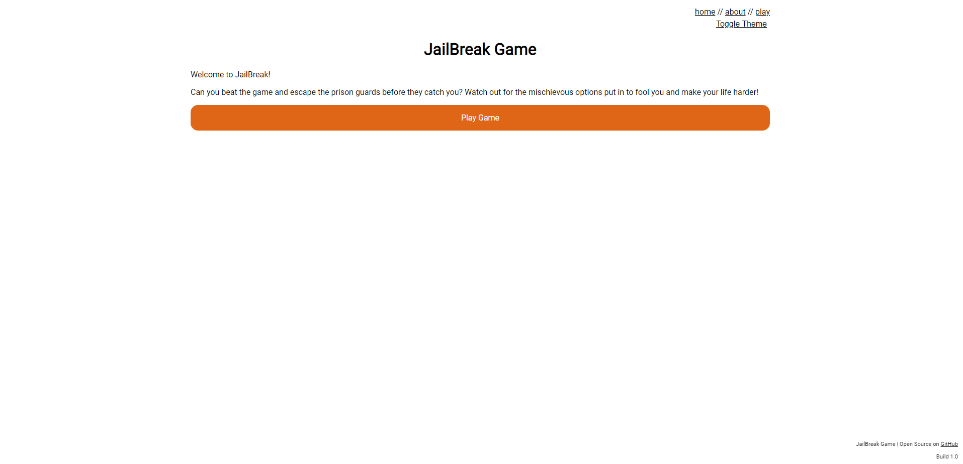 JailBreak! Home page (light theme)