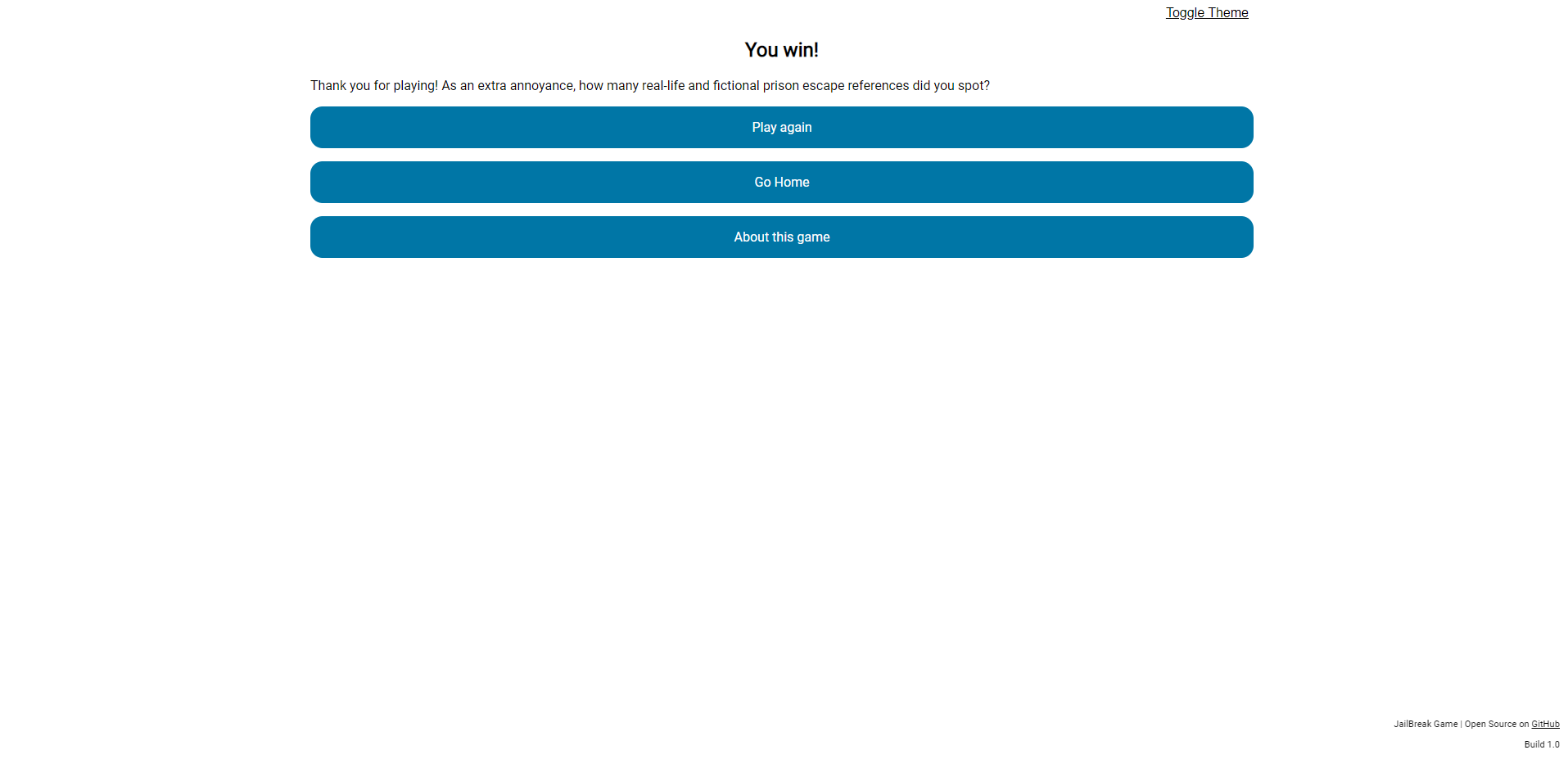 JailBreak! Winning page (light theme)