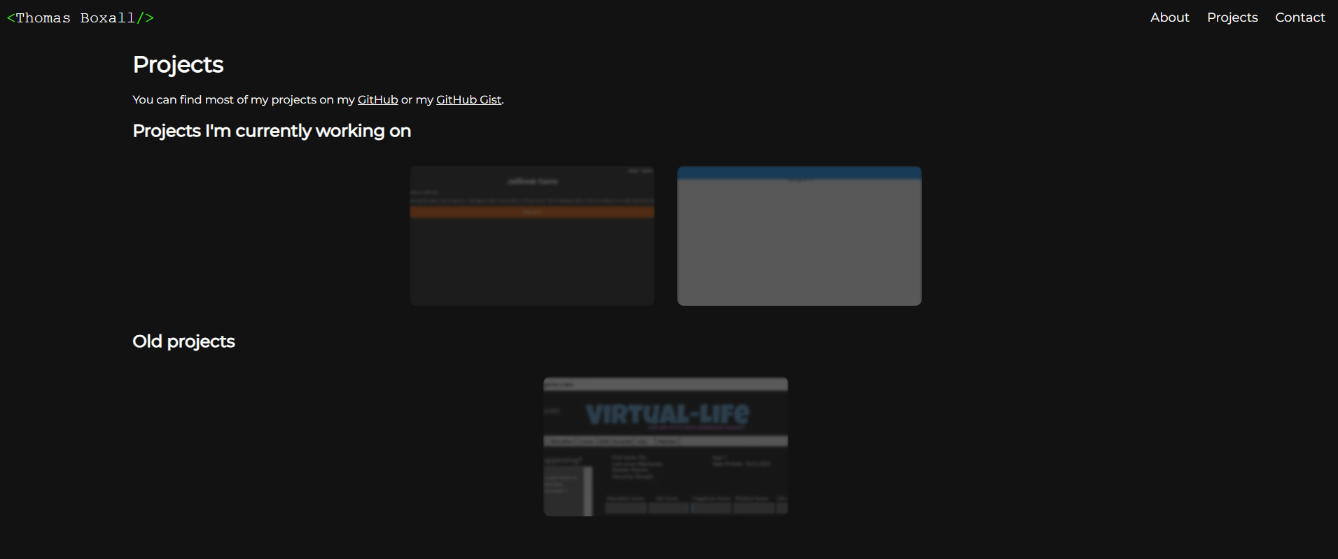 Personal Website Projects Page
